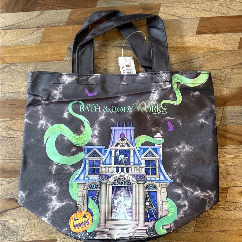 Bath & Body Works Black and Green Haunted House Tote - Picture 1 of 2